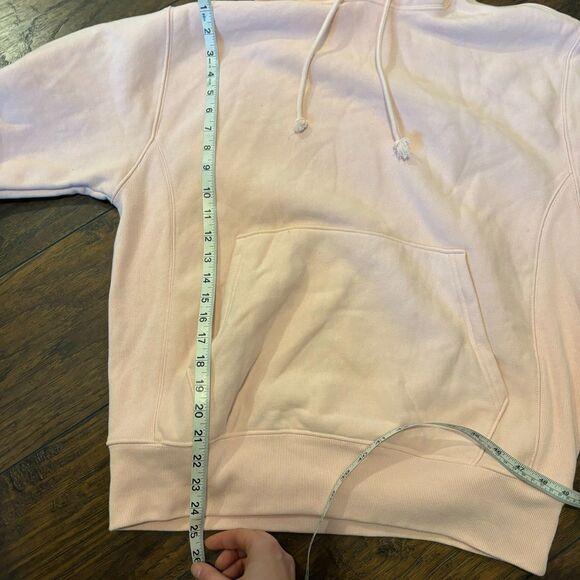 Champion Reverse Weave size Medium Baby Pink Embroidered Hood Logo Sweatshirt - Picture 7 of 9